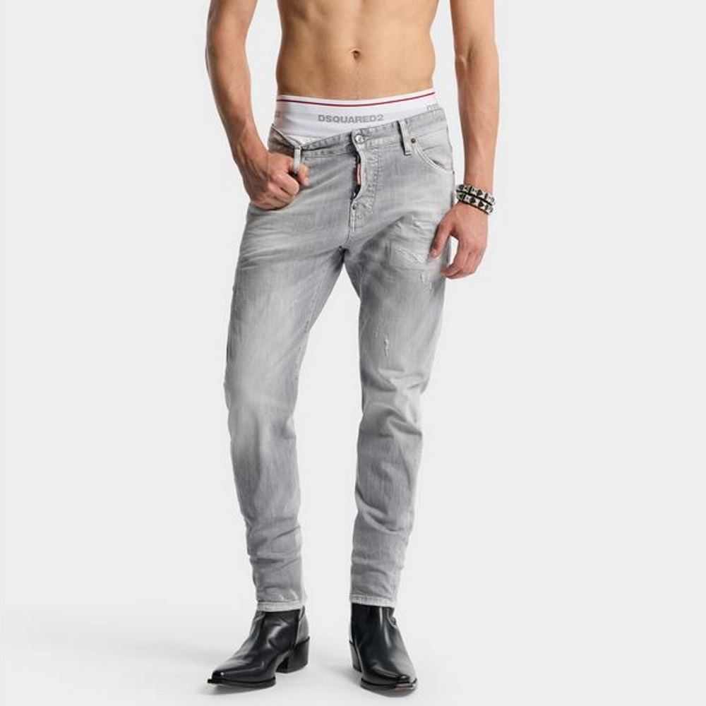 DSQUARED2 MEN’S BRUSHED GREY WASH SLIM TWIST JEANS